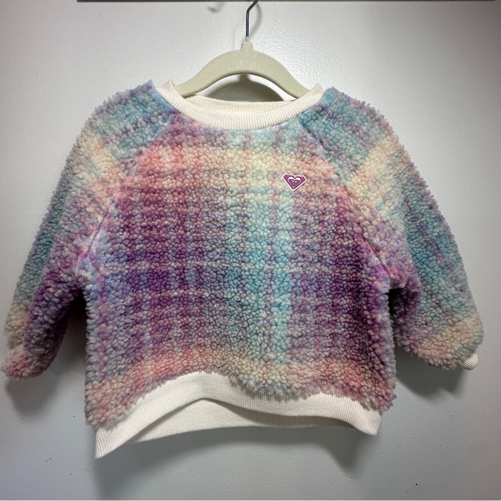 Roxy Cotton Candy Sweater Pink Purple Blue Plaid Girls Sz 18M